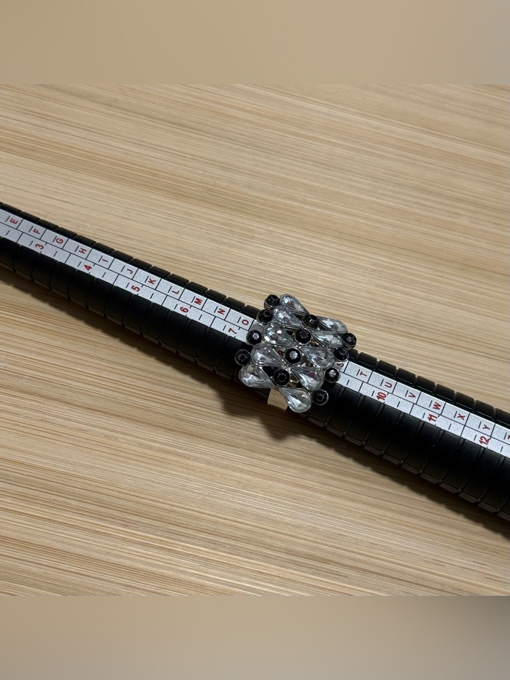 Black and Silver Rhinestone Adjustable Ring